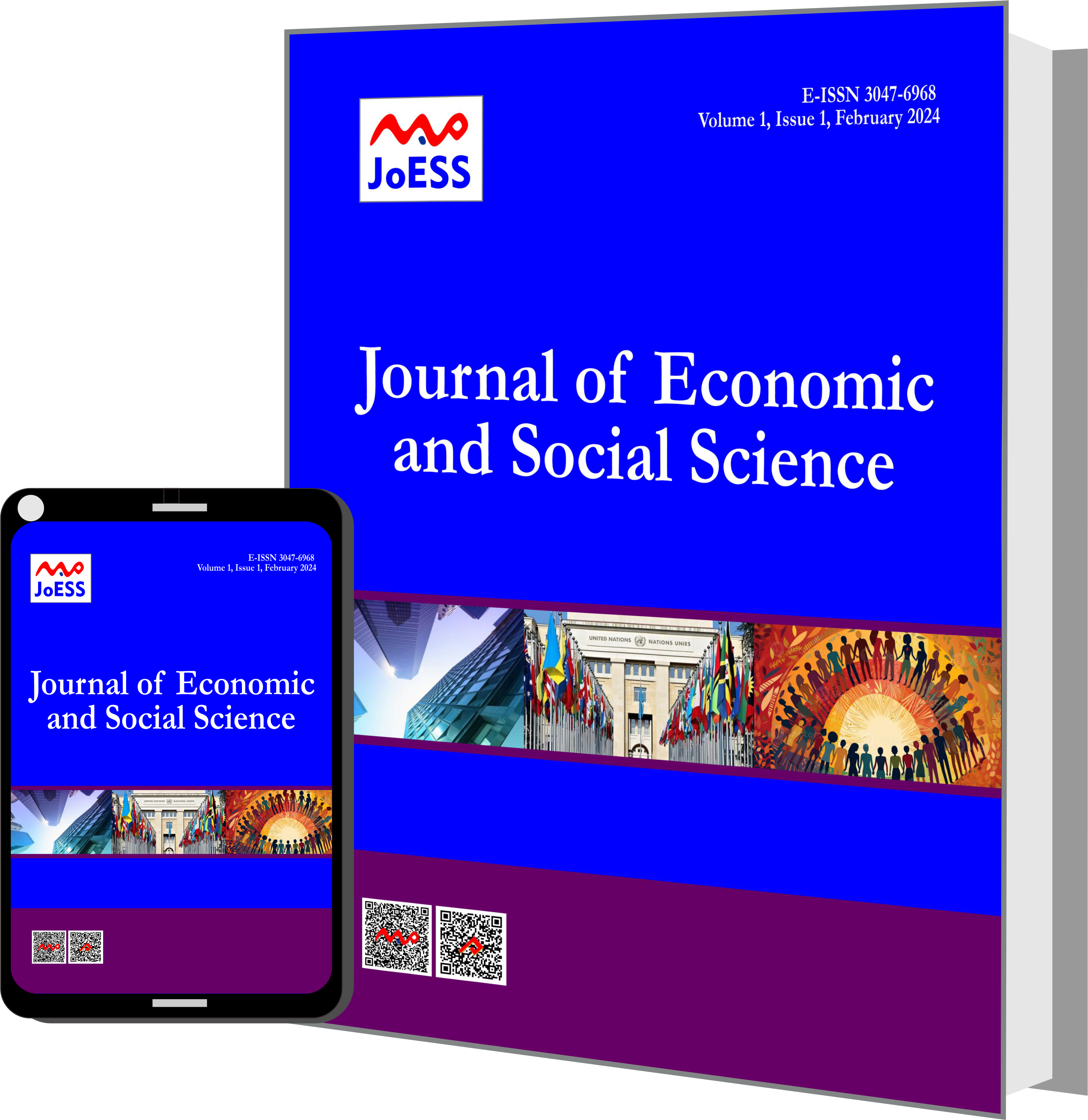 Sampul memvisualisasi keberagaman bidang ilmu ekonomi dan sosial